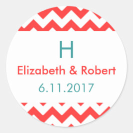 Adesivo Redondo Turquoise e Coral Chevron Wedding