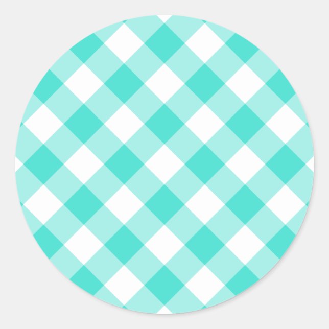 Adesivo Redondo Turquoise Gingham Pattern (Frente)