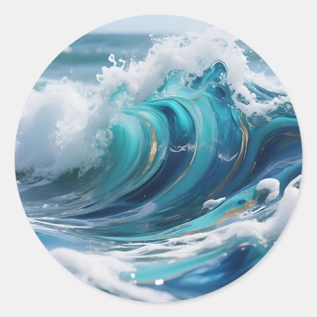 Adesivo Redondo Turquoise Ocean Wave Golden Swirl (Frente)