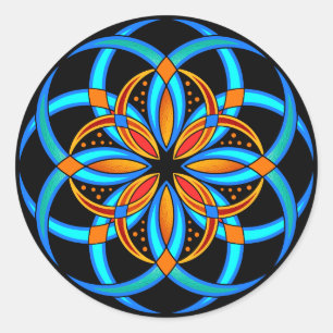 Adesivo Redondo Turquoise orange geométrico floral mandala