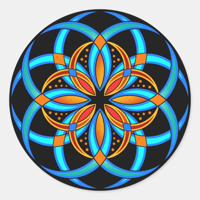 Adesivo Redondo Turquoise orange geométrico floral mandala (Frente)