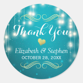 Adesivo Redondo Turquoise String Lights Weding Favor Obrigado
