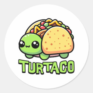 Adesivo Redondo Turtaco! Tartaruga-branca Taco Pun