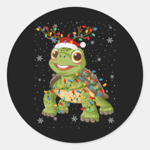 Adesivo Redondo Turtle Animal Santa Hat Luzes De Árvore De Natal F