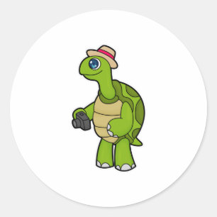 Adesivo Redondo Turtle como fotógrafo com câmera