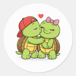 Adesivo Redondo Turtle couple sweet moment