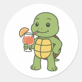 Adesivo Redondo Turtle drinking cocktail 