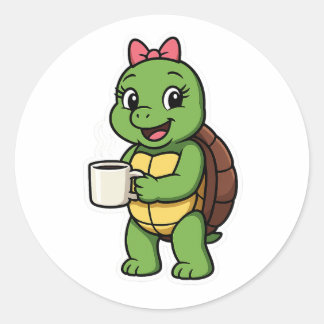 Adesivo Redondo Turtle drinking coffee