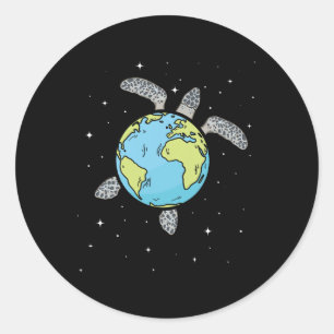 Adesivo Redondo Turtle Earth Sea Turtle Terra Day Turtle Planet