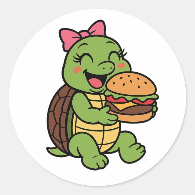 Adesivo Redondo Turtle eating a burger (Frente)