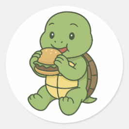 Adesivo Redondo Turtle eating a burger 