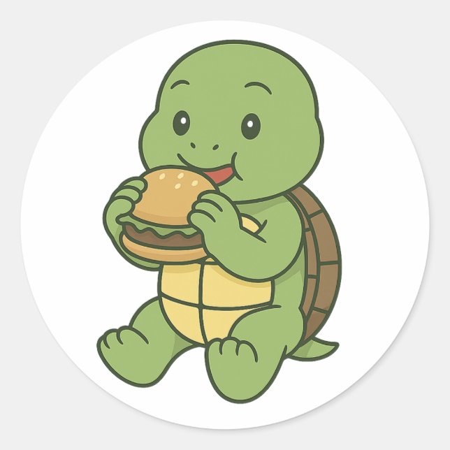 Adesivo Redondo Turtle eating a burger  (Frente)