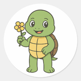 Adesivo Redondo Turtle holding a flower