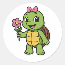 Adesivo Redondo Turtle holding a flower