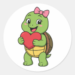 Adesivo Redondo Turtle holding a heart