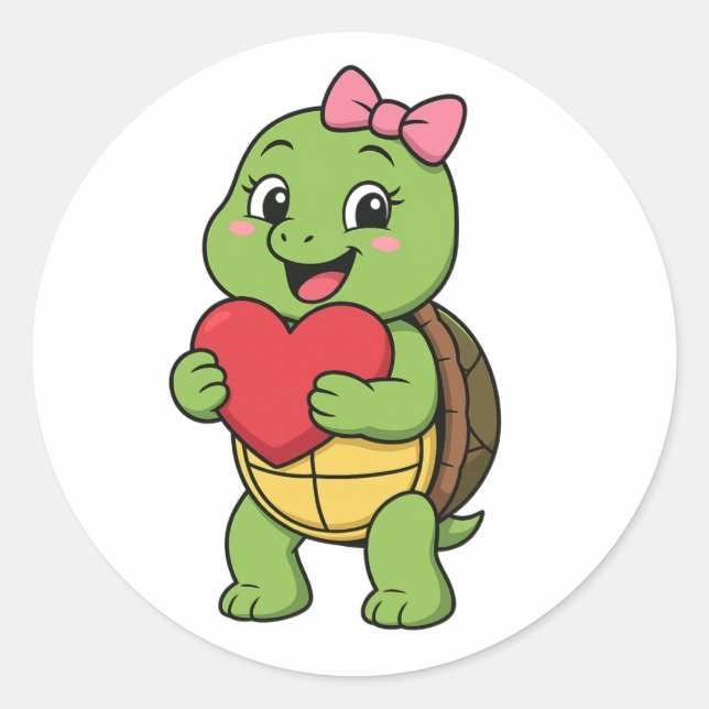 Adesivo Redondo Turtle holding a heart (Frente)