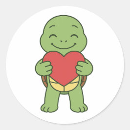 Adesivo Redondo Turtle holding heart 