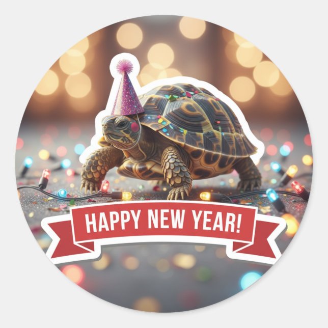 Adesivo Redondo Turtle New Year Confetti Sticker (Frente)