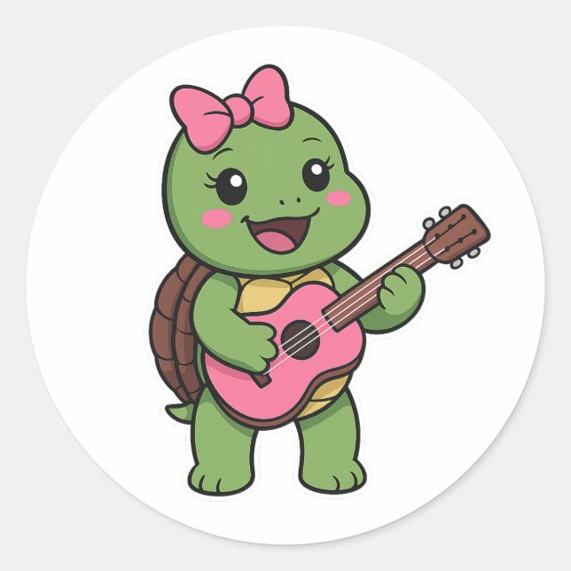 Adesivo Redondo Turtle playing on a guitar (Frente)