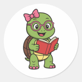 Adesivo Redondo Turtle reading a book