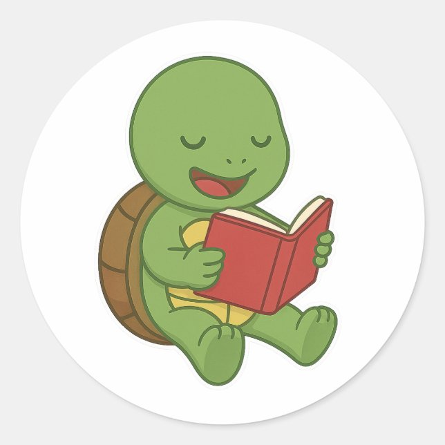 Adesivo Redondo Turtle reading book (Frente)