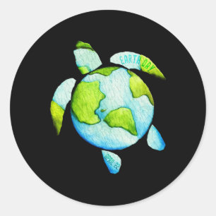 Adesivo Redondo Turtle Sea Turtle Planet Abril 22 Dia da Terra Sal