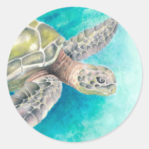Adesivo Redondo Turtle Sea Watercolor Verde