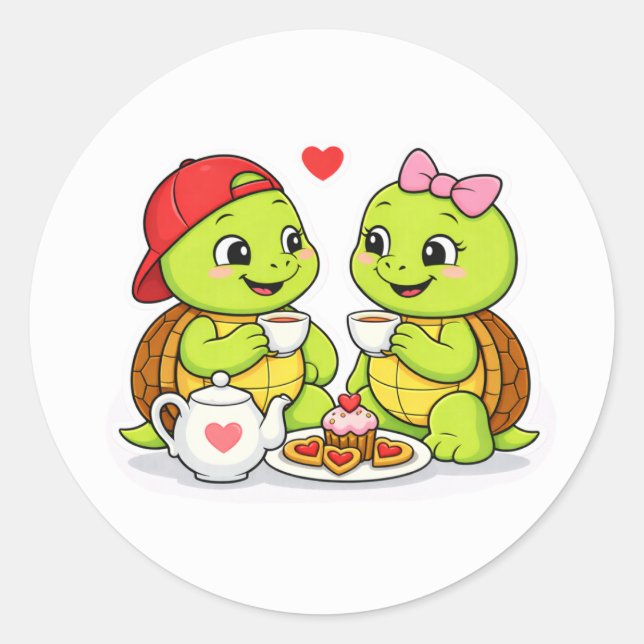 Adesivo Redondo Turtle tea time with love (Frente)