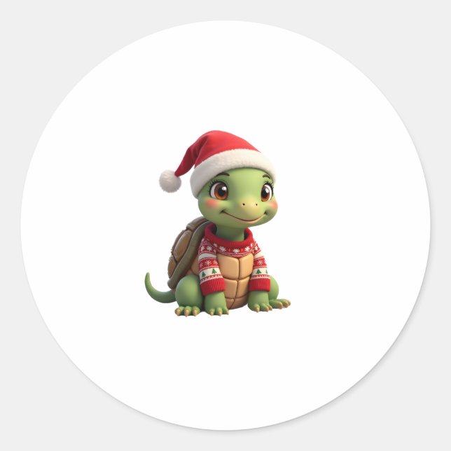 Adesivo Redondo Turtle Ugly Sweater Santa Hat Christmas T-Shirt (2 (Frente)