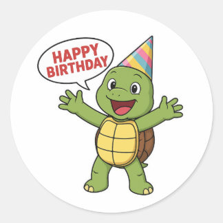 Adesivo Redondo Turtle wishing you Happy Birthday 
