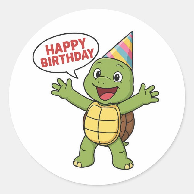 Adesivo Redondo Turtle wishing you Happy Birthday  (Frente)