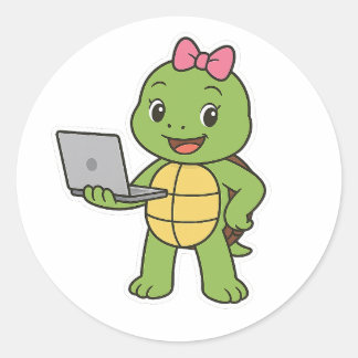 Adesivo Redondo Turtle working on a laptop