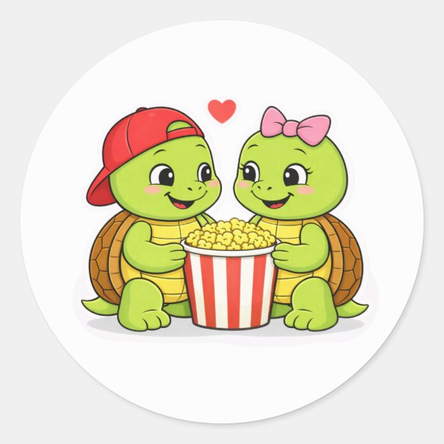 Adesivo Redondo Turtles enjoying movie night together (Frente)