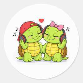 Adesivo Redondo Turtles enjoying music together