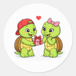 Adesivo Redondo Turtles exchanging a gift of love