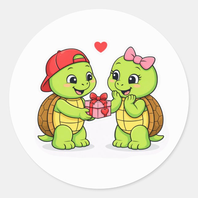 Adesivo Redondo Turtles exchanging a gift of love (Frente)