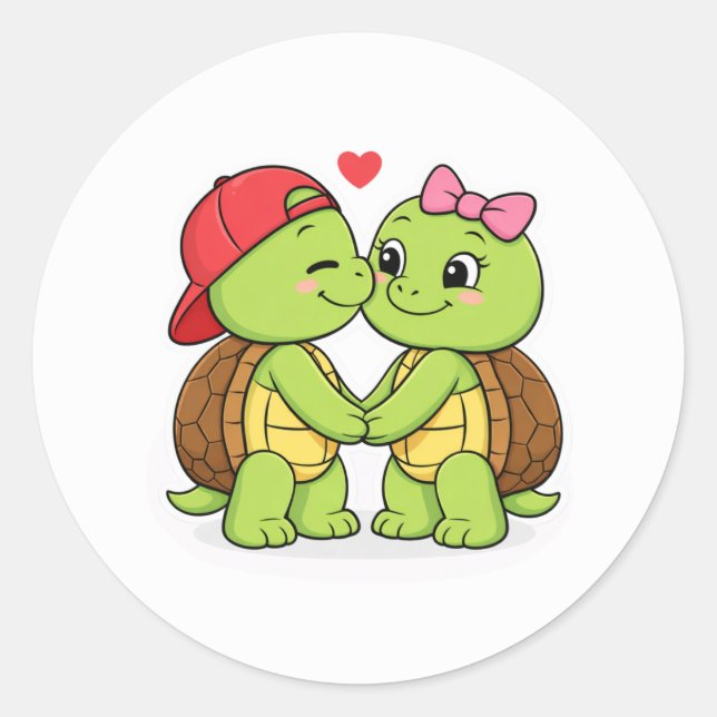 Adesivo Redondo Turtles in love with a heart (Frente)