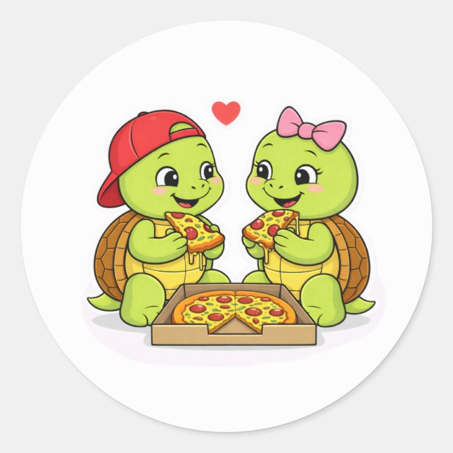 Adesivo Redondo Turtles sharing pizza and smiles (Frente)