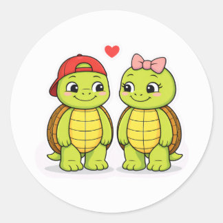 Adesivo Redondo Turtles with love heart illustration