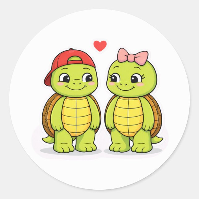 Adesivo Redondo Turtles with love heart illustration (Frente)