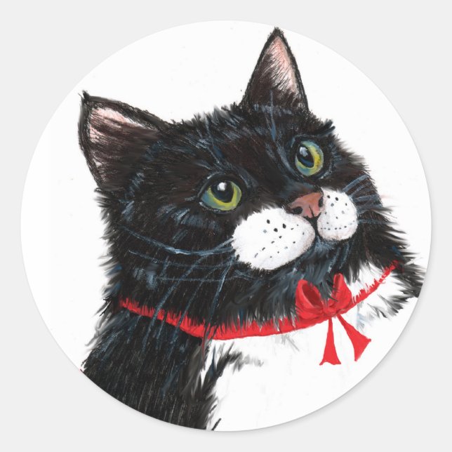 Adesivo Redondo Tux Christmas Cat (Frente)