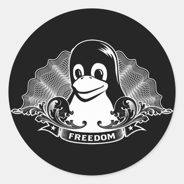 Adesivo Redondo Tux Penguin - (Linux, Open Source, Copyleft, FSF) (Frente)