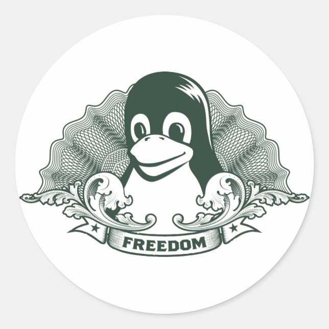 Adesivo Redondo Tux Penguin - (Linux, Open Source, Copyleft, FSF) (Frente)