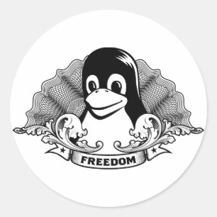 Adesivo Redondo Tux Penguin - (Linux, Open Source, Copyleft, FSF)