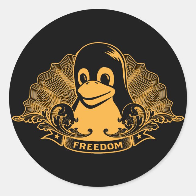 Adesivo Redondo Tux Penguin - (Linux, Open Source, Copyleft, FSF) (Frente)