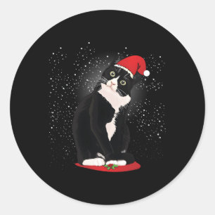 Adesivo Redondo Tuxedo Cat Santa Claus Snow Winter