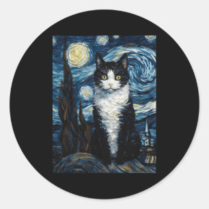 Adesivo Redondo Tuxedo Cat Starry Night Moon E Stars