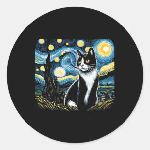 Adesivo Redondo Tuxedo Cat Starry Night Painting Tuxedo Proprietár