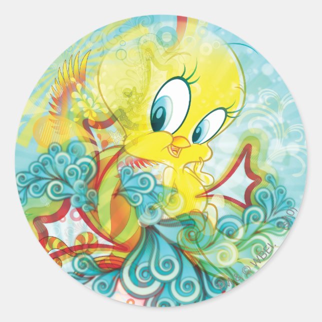 Adesivo Redondo TWEETY™ em onda azul (Frente)