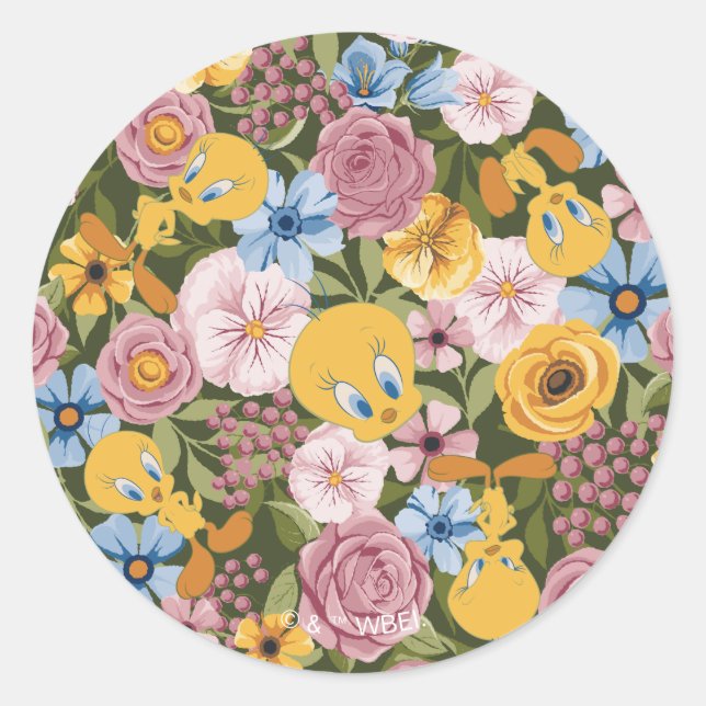Adesivo Redondo TWEETY™ Floral Embroidery Pattern (Frente)